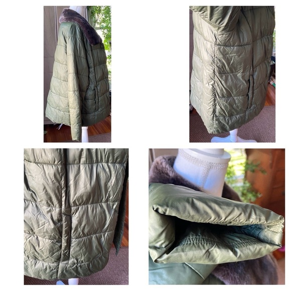 BARBOUR Green Mullein Faux Fur Collar Quilted Jacket Coat Size US 14 Sage Green - Picture 8 of 16